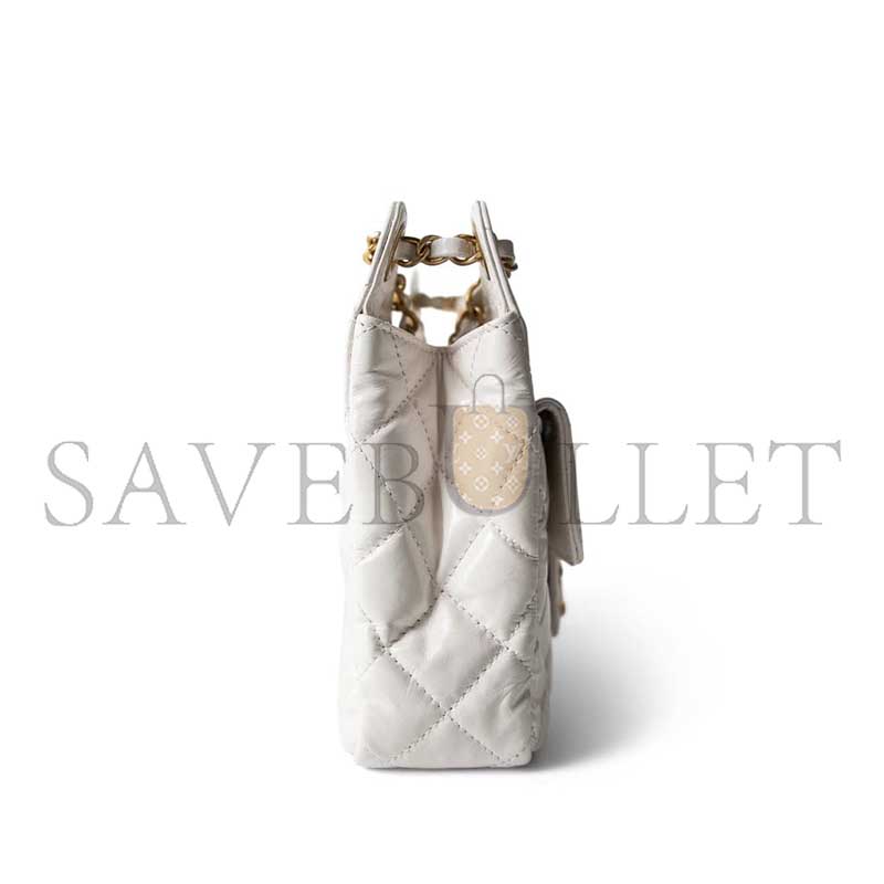 CHANEL MASTER WHITE SHINY CRUMPLED CALFSKIN HOBO BAG SMALL AGED GOLD HARDWARE AS4323 (19*17*6cm)